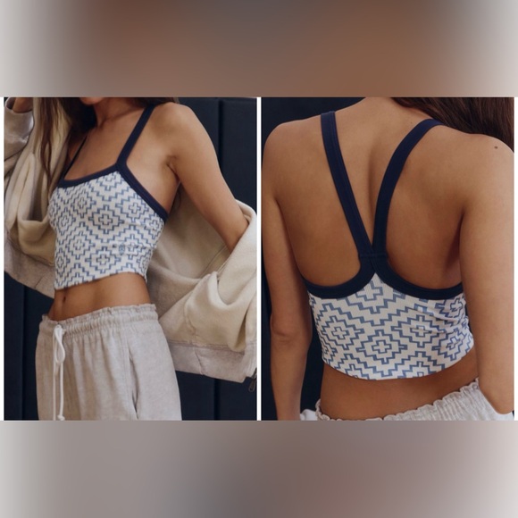 Free People Tops - NWT Free People FP Movement All Clear Jacquard Cami blue crush navy - XS/S, M/L